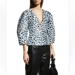 Ganni | Tops | Nwt Ganni Crispy Jacquard Vneck Puff 34